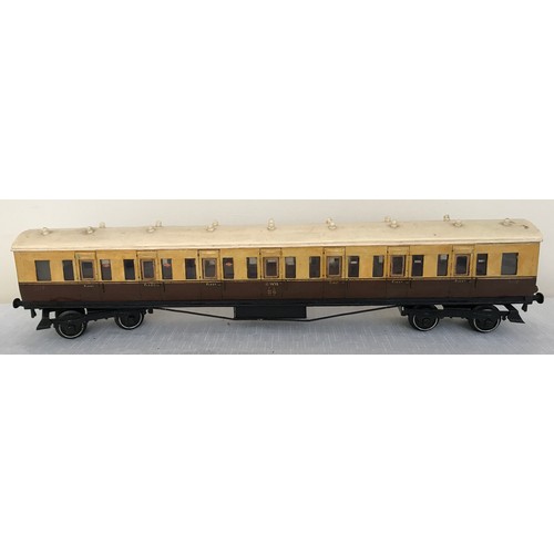 686 - A scratch built wooden model 0 gauge Corridor Coach GWR First 617, approx. 48cms l.