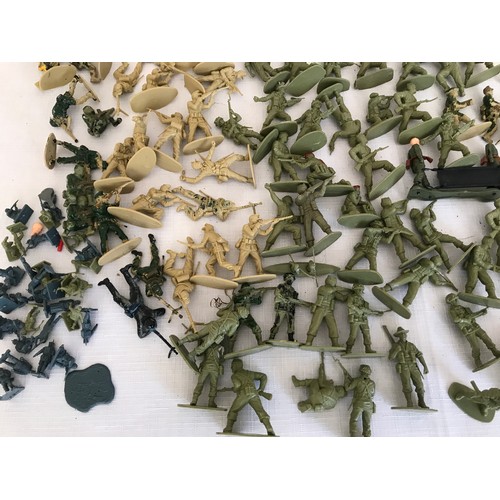 693 - A plastic toy soldier collection to include British and German military. Approx. 5.5cms h. Some mini... 