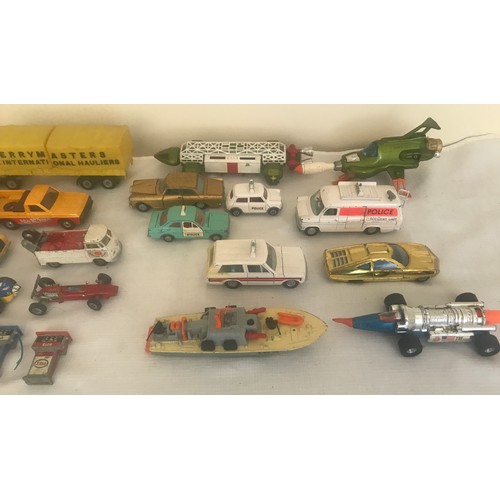 694 - A collection of Corgi and Dinky Diecast vehicles, 17 Corgi including Chitty Chitty Bang Bang, Batmob... 