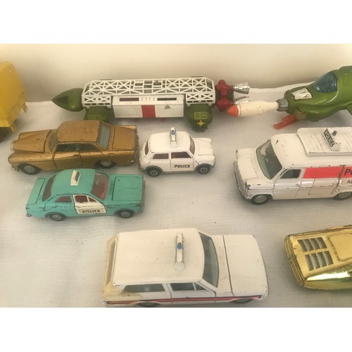 694 - A collection of Corgi and Dinky Diecast vehicles, 17 Corgi including Chitty Chitty Bang Bang, Batmob... 