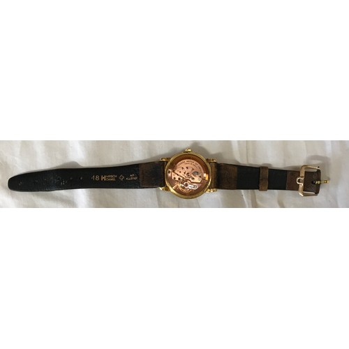 708 - An Omega 18ct gold Seamaster automatic wristwatch with original leather strap and 9ct buckle clasp. ... 