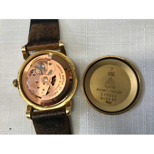 708 - An Omega 18ct gold Seamaster automatic wristwatch with original leather strap and 9ct buckle clasp. ... 