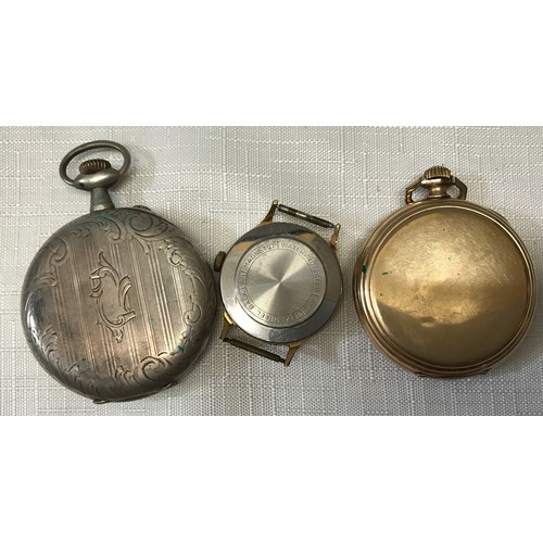 711 - Two pocket watches. One Elgin gold plate cased with Thos Russell & Son movement, 48mm case size and ... 