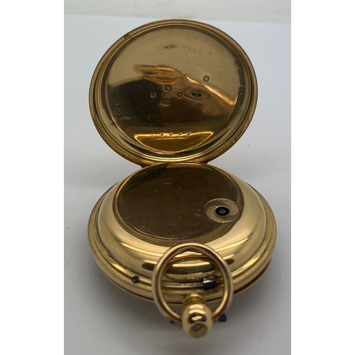 715 - An 18ct gold open face pocket watch with key and fitted case. Fusee lever, gold dial and balance whe... 