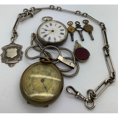 718 - Two pocket watches, one marked .800, the other Ivy in brass case, watch keys, a hallmarked silver wa... 