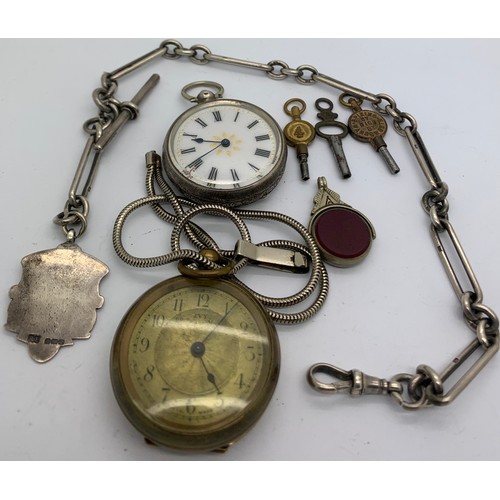 718 - Two pocket watches, one marked .800, the other Ivy in brass case, watch keys, a hallmarked silver wa... 