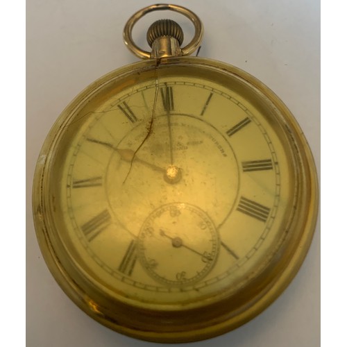 721 - A yellow metal pocket watch, outer case marked k18, inner case marked cuivre. Works inscribed Am Wat... 