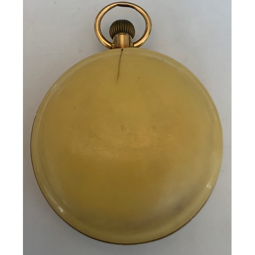 721 - A yellow metal pocket watch, outer case marked k18, inner case marked cuivre. Works inscribed Am Wat... 