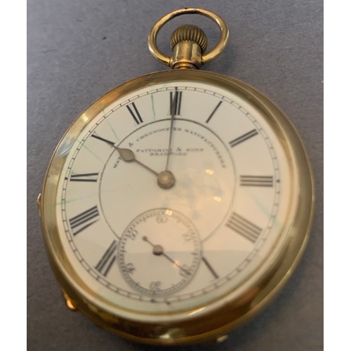 721 - A yellow metal pocket watch, outer case marked k18, inner case marked cuivre. Works inscribed Am Wat... 