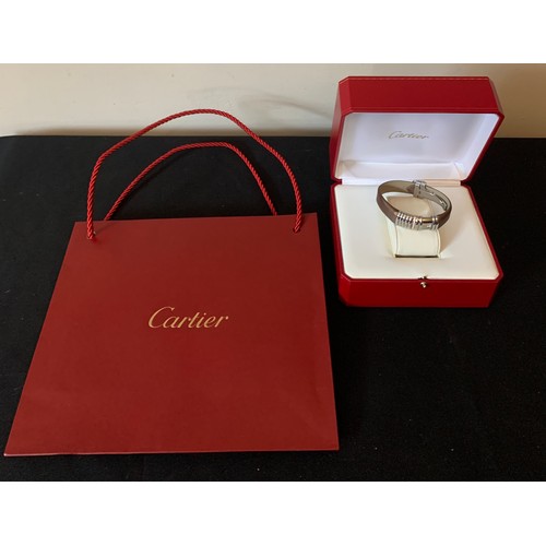 726 - A Cartier Declaration 18ct rose gold and diamonds ladies wristwatch with box and bag.