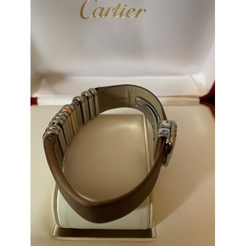 726 - A Cartier Declaration 18ct rose gold and diamonds ladies wristwatch with box and bag.