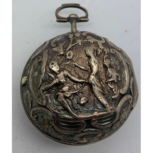 729 - George Goodman 18thC silver repousse pair case pocket watch with good fusee movement. London 1782, n... 