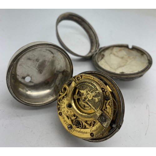 729 - George Goodman 18thC silver repousse pair case pocket watch with good fusee movement. London 1782, n... 