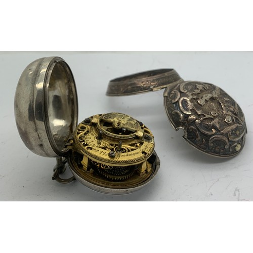 729 - George Goodman 18thC silver repousse pair case pocket watch with good fusee movement. London 1782, n... 