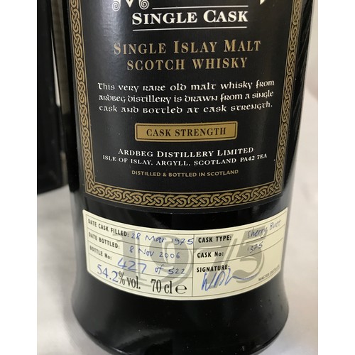 733 - An Ardbeg Single Cask 70cl single Islay malt whisky.
Cask number 1375. Date filled 28th March 1975, ... 