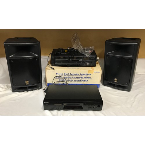 739 - A Yamaha Portable PA system Model Stagepas 300, a Sony Atrac3 DSP Type-S Mini disc deck JE480 and a ... 