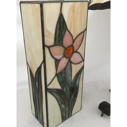 751 - Two table lamps, one wrought iron with Tiffany style shade approx. 60cms h, the other a rectangular ... 