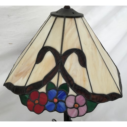 751 - Two table lamps, one wrought iron with Tiffany style shade approx. 60cms h, the other a rectangular ... 