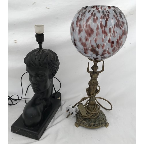 752 - Two table lamps. A black painted pottery bust of an African lady 40cms h to light fitting together w... 