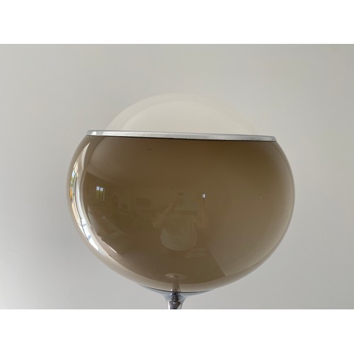 755 - Harveiluce I. Guzzini  A 1970's chrome standing uplighter standard lamp with brown acrylic globe sha... 