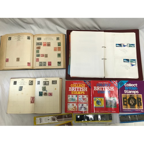 775 - Three stamp albums to include Strand and Nelson albums, an album of World Stamps, envelopes, used de... 