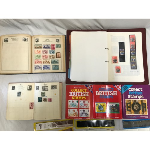 775 - Three stamp albums to include Strand and Nelson albums, an album of World Stamps, envelopes, used de... 