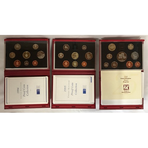 779 - Three boxed Royal Mint Proof coin collections to include 1994,1995 and a 1996 Deluxe proof set  for ... 