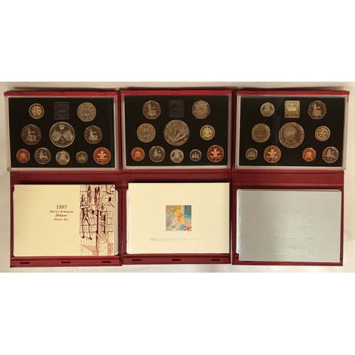 780 - Three boxed Royal Mint Deluxe Proof Coin Collection sets to include 1997 Deluxe Proof set, 1998 Delu... 