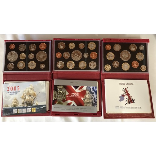 782 - Three boxed Royal Mint Proof Coin Collections to include 2005,2006 and 2007. All with original boxes... 