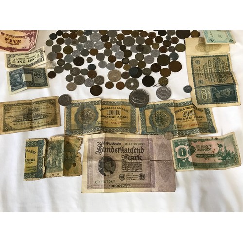 786 - A collection of British and World 19thC and 20thC coinage and some banknotes, including Japanese and... 