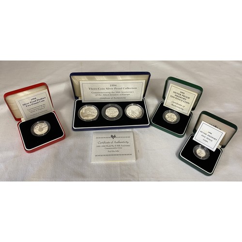 788 - Silver proof Piedfort coins to include 1992 10 pence coin, 1994 2 pound coin, 1990 5 pence coin toge... 