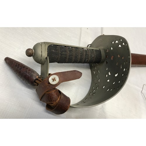 856 - A WWII military officers George VI sword with leather knot and scabbard, leather belt and straps, ca... 