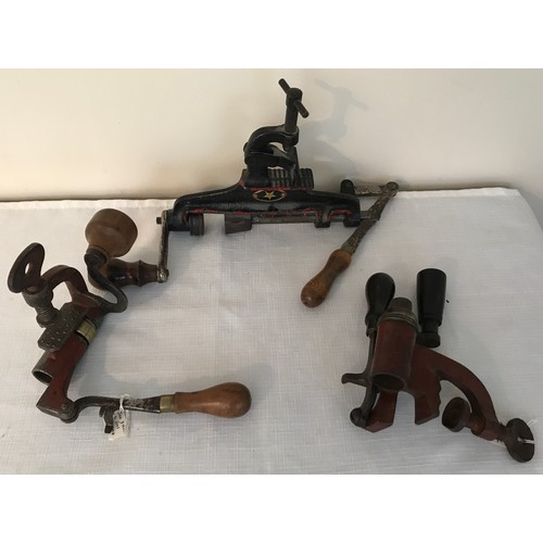 861 - Three cast iron and brass shotgun cartridge vice re loaders, one James Dixon and Sons, lever action ... 