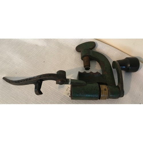 862 - Three green painted cast iron and brass shotgun cartridge vice re loaders, lever action, one W Bartr... 