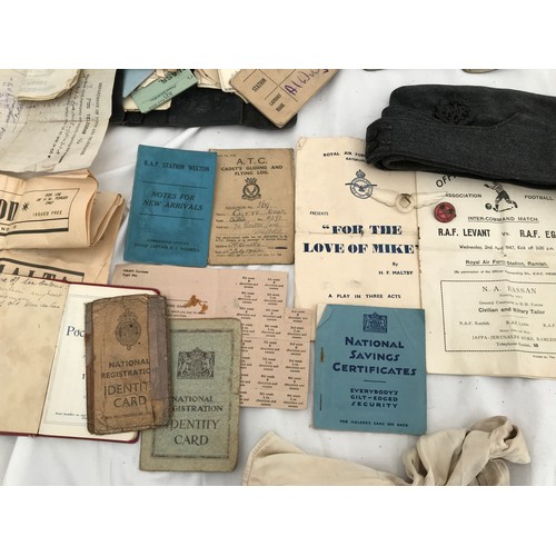 901 - WWII RAF cap with badge, parachute silk large underskirt, personal items relating to service in RAR,... 