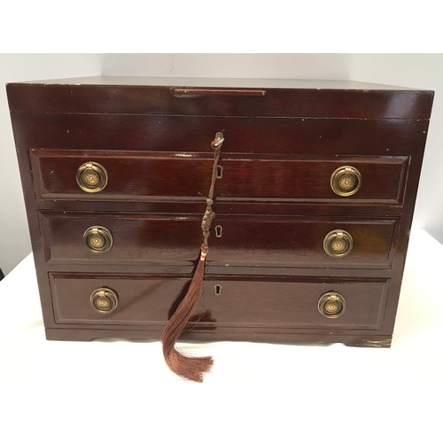 923 - A walnut veneered canteen chest of silver plated cutlery by Hugh Foulerton Heswall England. Three dr... 