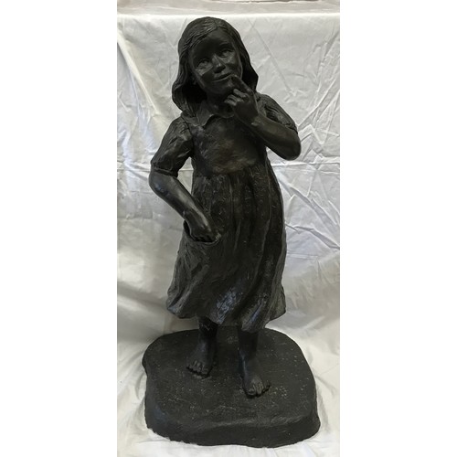 925 - A large resin bronze effect figure of a young girl in a thoughtful pose with bare feet made by Jill ... 