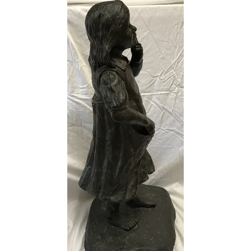 925 - A large resin bronze effect figure of a young girl in a thoughtful pose with bare feet made by Jill ... 