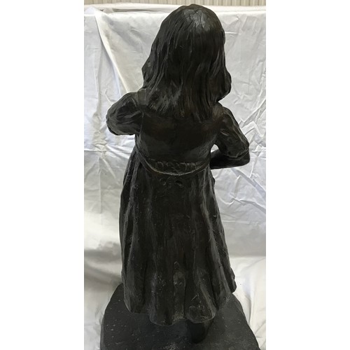 925 - A large resin bronze effect figure of a young girl in a thoughtful pose with bare feet made by Jill ... 