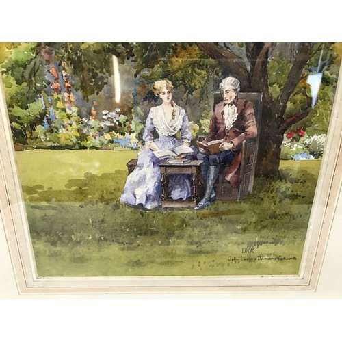 1279 - Framed watercolour painting of John Locke and Damaris Cudworth (afterwards Lady Masham) painted for ... 