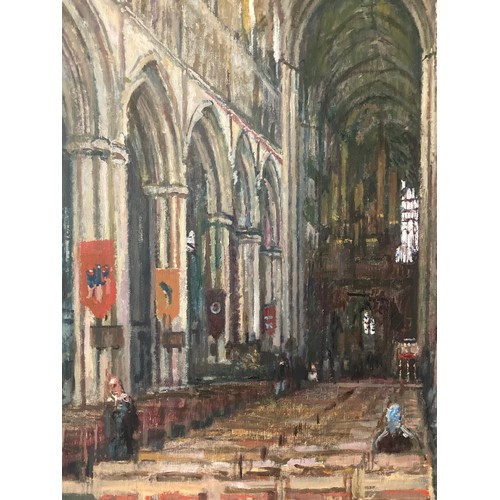 1280 - JAMES NEAL (1918-2011) An oil on board of the Nave at Beverley Minster. Signed L.R. Painting size 74... 