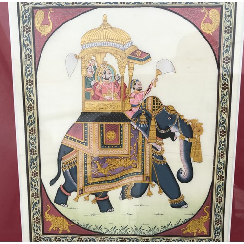 1288 - A pair of gilt frames Indian paintings on silk panel of Royal Procession, panel size 26.5 h x 21.5cm... 