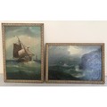 E. K. Redmoore, a pair of oil paintings on board. Stormy coastal scene 15 x 23cms and a sailboat in ... 
