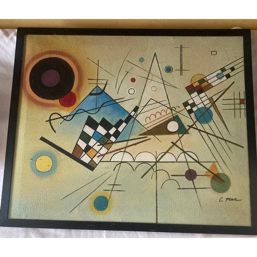 1353 - C.PENN oil on canvas abstract design, signed L.R. Canvas size 52 h x 63cms w.