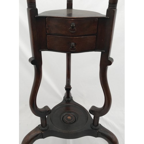 1368 - A mahogany circular washstand with two small drawers and tripod cabriole legs. 79cm h x 49cm w at fe... 