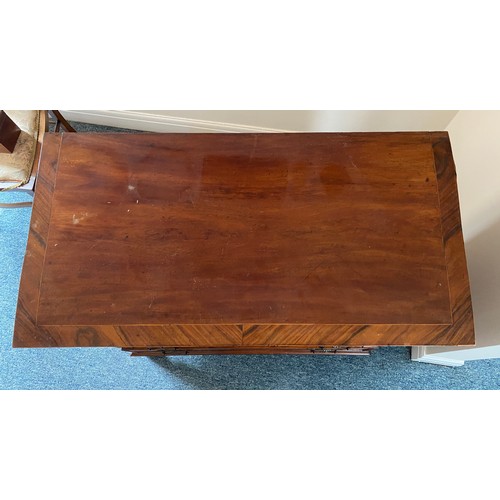 1369 - Early 19thC mahogany chest of 4 graduated drawers with ivory escutcheons on bracket feet. 98 w x 48 ... 