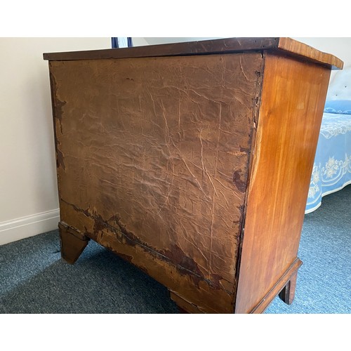 1369 - Early 19thC mahogany chest of 4 graduated drawers with ivory escutcheons on bracket feet. 98 w x 48 ... 