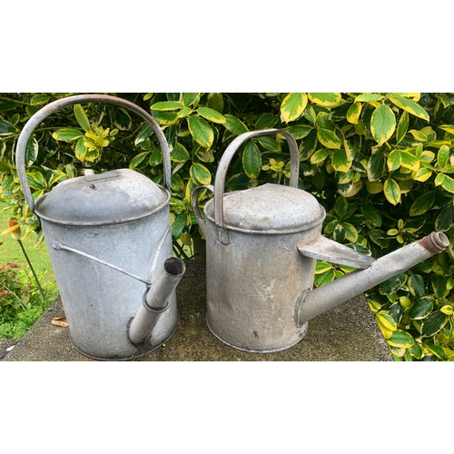 1545 - Two galvanised watering cans. 2.5 gallon.