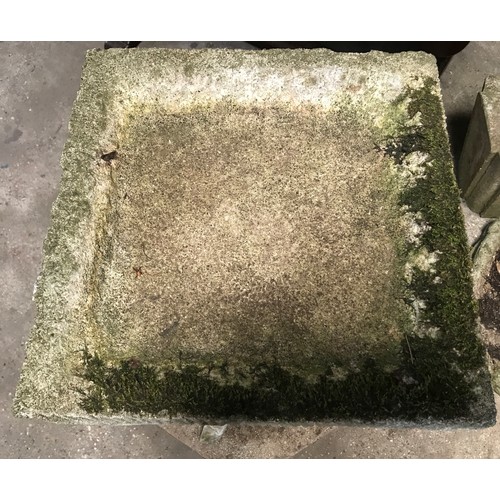 1564 - A concrete bird bath with square top and hexagonal base. 80cms h. Top width 39cms.