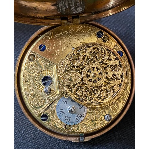 728 - A pair case gilt pocket watch by Mann and Wall Coventry No 6978 with fusee movement.